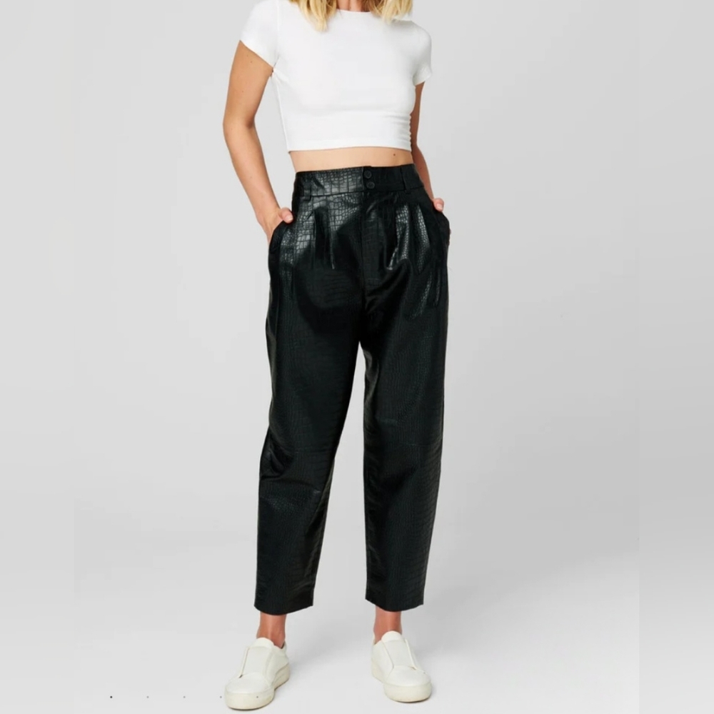 Blank NYC Black Croc-Embossed High-Rise Pants